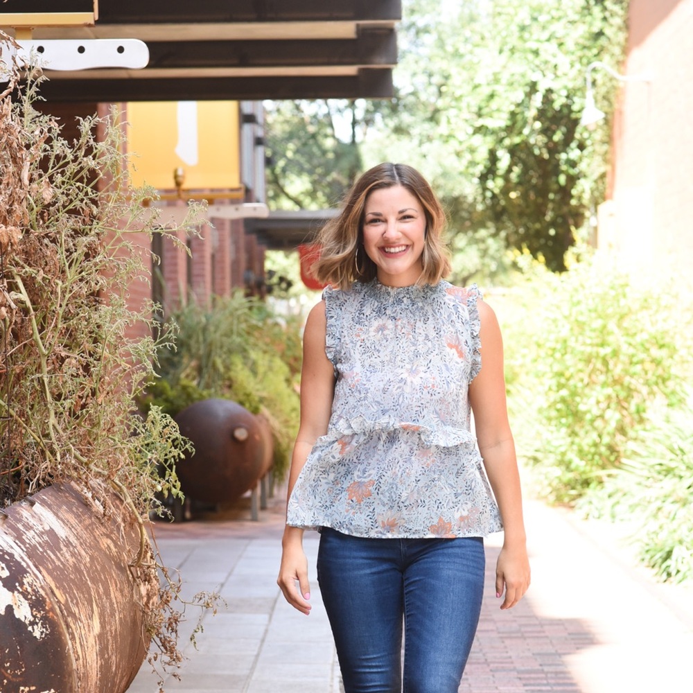 Floral blue ruffle top